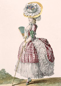 Dama ubrana w suknię polonezową, grawerowana przez Dupina, tablica nr 82 z „Galeries des Modes et Costumes Francais”, ok. 1778-87